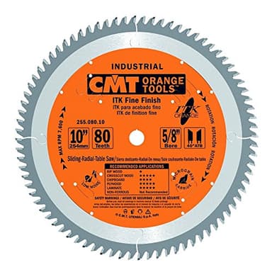 CMT 255.080.10 ITK Industrial Fine Finish Saw Blade, 10-Inch x 80 Teeth 40° ATB Grind with 5/8-Inch Bore