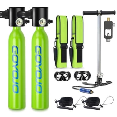 GOYOJO 0.5L Mini Scuba Tank with Pump, Portable Diving Tank, Lung Tank Kits with 3000 PSI Max Pressure, Reusable Scuba Diving Kit Gear with Pump Underwater Breathing Training (Green)