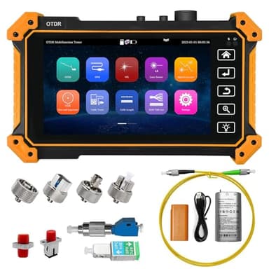 OTDR Fiber Tester, WANLUTECH 1550nm 24dB 5.55 inches Touchscreen Single Mode OTDR Support 1310/1490/1577/1625nm Live Test VFL OPM LS Event Map OLT (Optical Loss Test) RJ45 Cable Tester Network Tools