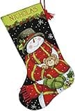 Dimensions Snowman and Bear Needlepoint Christmas Stocking Kit, 16" Long, Multicolor, 6 Piece