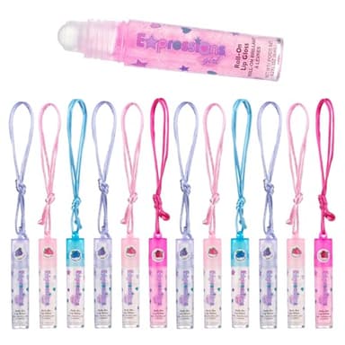 12pc Fruit Flavored Lip Gloss Necklace Set – Non-Toxic Wearable Lip Gloss | Fun Party Favors for Teen Girls & Kids | Necklace Gift Set for Girls & Best Friends – Fun