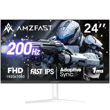 Amzfast 24 Inch Gaming Monitor 200Hz FHD 1080p Fast IPS Computer Monitor, 110% sRGB 1ms HDR Support Adaptive Sync, Eye Care VESA Mount HDMI 2.0 | Display Port 1.4 White Monitor, AMZG24X1W