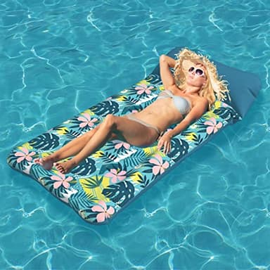 HomeKaren Oversized Pool Float Lounge Fabric-Covered 73" x 39", Inflatable Tanning Pool floaties for Adults, Pool Raft Lounger and Pool rafts & Inflatable Ride-ons for Pool Party, sea, Beach, Lake