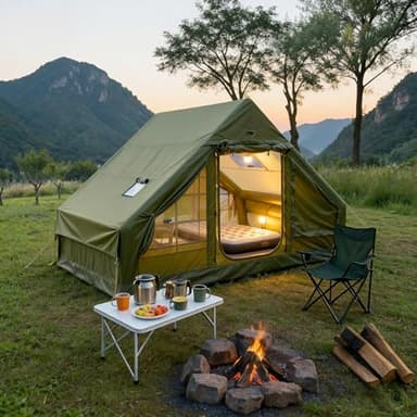 Inflatable Camping Tent, Glamping Blow Up Tent with Hand Pump for All-Season, 3 Mins Easy Setup, Waterproof Tens with Mesh Window for 4-6 Person, Suit for Family, Friend, Camp, Outdoor Gathering