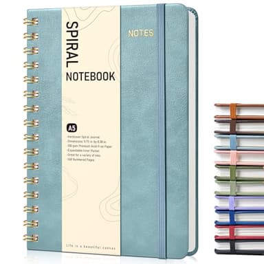 Dotted Spiral Journal Notebook, A5 Hardcover Spiral Journals for Women Men, 100 GSM Dot Grid Paper Notebooks, 150 Pages Spiral Bullet Dotted Notebook for Writing Note Taking 5.75" x 8.38", Misty Blue