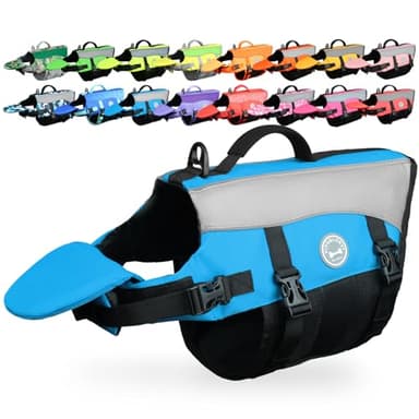 VIVAGLORY Front Float Dog Life Vest, Dog Life Jacket for Swimming & Boating, Swimming Vest with Chin Float & Handle, Ripstop & Buoyancy for Puppy Doggy, XXS, Blue