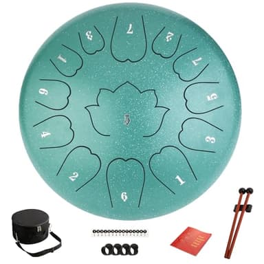 Steel Tongue Drum - 12-Inch 13-Notes Tongue Drum, C Major Outdoor Rain Drum with Music Book, Handpan Drums Mallets and Carry Bag (Green)