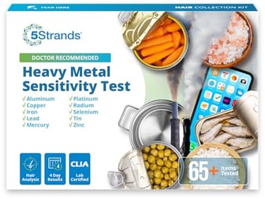 5Strands Heavy Metal Sensitivity Test for Adults & Kids, 67 Items Tested, At-Home Hair Test to Identify Aluminum, Mercury, Lead & Other Metal Sensitivities, Results in 4 Days