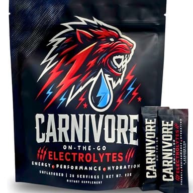 Premium Hydration Powder for Carnivore Diet - Balanced Electrolyte Support, Zero Sugar, Zero Carb, Keto Friendly - Supplement for Optimal Energy & Recovery - 20 Stick Packets Per Pouch (Unflavored)
