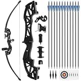 NorthSpoor 40lb Archery Recurve Bows and Arrow Set,Takedown Hunting Bow Metal Grip Black Longbow（Right Hand）