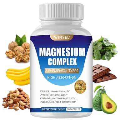 Magnesium Complex Supplement 8 Elemental 1000mg | Magnesium Supplement with Glycinate, Malate, Citrate | Sleep, Relaxation, Bone & Muscle | Vegan 90 Capsules