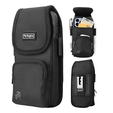 Perilogics Phone Holster with Magnetic Cover, Belt Clip Pouch Fits iPhone 17 Pro Max, 16 Pro Max, 16 Plus and Other Pro Max/Plus Models with Case Installed, with Zipper Storage & Card Pocket