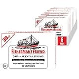 Fisherman's Friend Cough Drops, Cough Suppressant and Sore Throat Lozenges, Original Extra Strong, 10mg Menthol, 228 Drops (6 Packs of 38)