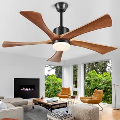 Forrovenco 60 Inch Ceiling Fans with Lights and Remote, USA Original Patent Modern Ceiling Fan, ETL Listed, 3 Downrods, 5 Blades, 6 Speeds Reversible Quiet DC Motor Indoor Outdoor Fans,60" Walnut Wood