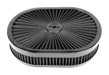 JGhyperX Oval 12"x2" Air Cleaner Filter Assembly Kit Compatible with GMC Chevy Ford Chryler Dodge V8 Black 5-1/8" Carb Neck w/Flow-Thru Lid High Flow Chrome 5331ABK