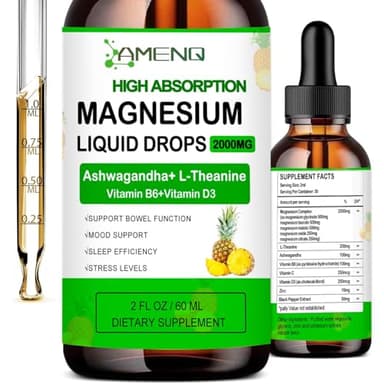 Liquid Magnesium Supplement, Organic 5-in-1 Magnesium Complex Drops 丨 Glycinate, Taurate, Oxide, Malate, Citrate w/L-Theanine, Ashwagandha for Cortisol, Sleep*, Stress, Muscle,