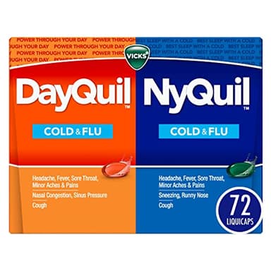 Vicks DayQuil & NyQuil Co-Pack, Cold & Flu Medicine, Powerful Multi-Symptom Daytime & Nighttime Relief for Headache, Fever, Sore Throat, Minor Aches & Pains, & Cough, 72ct