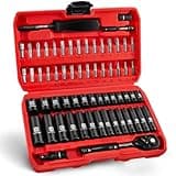 LLNDEI 1/4" Drive Socket Wrench Set, 1/4-Inch Impact Socket Set Metric(4-15mm) Deep and Shallow 6 Point, CR-V, 63PCS with 72T Ratchet Wrench Handle for Household&Automotive Repairing
