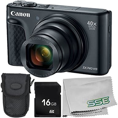 Canon PowerShot SX740 HS Digital Camera (Black) 4PC Bundle - Includes 16GB SD Memory Card + Point & Shoot Case + Microfiber Cleaning Cloth (Renewed)