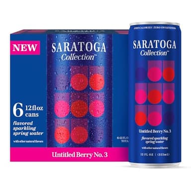 Saratoga Collection Flavored Sparkling Spring Water, Untitled Berry No 3 - Triple Berry Flavored (6-Pack) - Zero Calories, Zero Sweeteners & No Artificial Sweeteners or Colors - 12 Fl Oz Aluminum Cans
