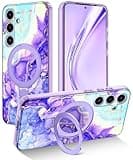 Shecaset for Samsung Galaxy S24 Plus Case with Magnetic Invisible Ring Stand [Compatible with MagSafe], Full Body Rugged Slim Women Men Girl Shockproof Marble Pattern Design Case, Cobalt Violet