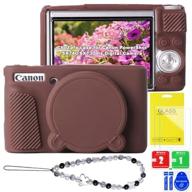 CboZpfa Case for Canon PowerShot SX740/SX730 hs Camera,Soft Silicone Protective with Removable Lens Cover,Canon SX740 hs Camera Accessories(2 Tempered Glass Cover,1 Charm Wrist Strap)