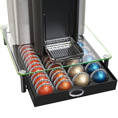 DecoBrothers Crystal Tempered Glass Vertuo Pod Holder Drawer, 24 Large or 48 Small Nespresso Capsule Organizer