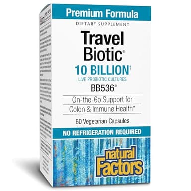 Natural Factors, TravelBiotic, Supports Colon and Immune Health, Shelf Stable Probiotic Supplement, 10 Billion CFU, Vegan, 60 Capsules (60 servings)