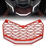 SAUTVS Front Red Grille with LED Light for Maverick X3, New Red Premium Front Bumper Mesh Grill with LED Light Bar for Can-Am Maverick X3 MAX Turbo R 2017-2025 Accessories