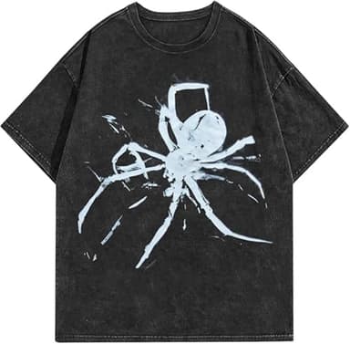 Qualitup Spider Letter Graphic T-Shirt Men’s Hip Hop Streetwear Oversized Tee Harajuku Casual Y2k Cotton Shirt (US, Alpha, Medium, Regular, Regular, Black)