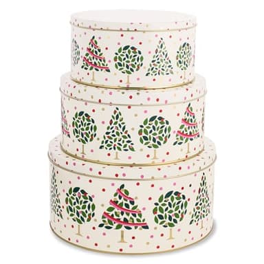 Kate Spade New York Metal Cookie Tins, 3-Piece Nesting Set, Small, Medium & Large, Christmas Containers for Gift & Storage, Evergreen Confetti Dot