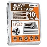 Tarps Heavy Duty Waterproof 12’ X 20’, 10 Mil Multipurpose Poly Tarp Cover, tarp Waterproof UV Resistant Tear&Fade Resistant, Outdoor Tarpaulin for Roof, Camping, Patio, Pool, Boat, Car