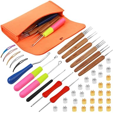 Loc Crochet Needle, 48 Pcs Dreadlock Crochet Hook Tool, 6 Dreadlock Crochet Needle for Hair, Different Size Bent Latch Hook, Crochet Hooks for Hair Braiding with Case