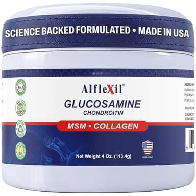 ALFLEXIL Glucosamine Plus Chondroitin Cream with MSM & Collagen, Supports Healthy Joints, Joint & Muscle Pain Relief, Improves Mobility, Fast Absorption, and Moisturizes Skin, 4 Oz.