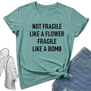 LOOKFACE Women Cute NOT Fragile Shirt Funny Letter Print Graphic Tees Light Green Medium