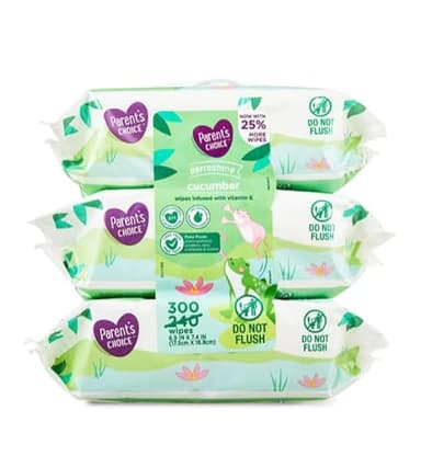 Parent's Choice Refreshing Cucumber Scent Baby Wet Wipes Infused with Vitamin E and Aloe, 300 Count (Value Pack Includes 3 100-Count Packages) - 1 Pack