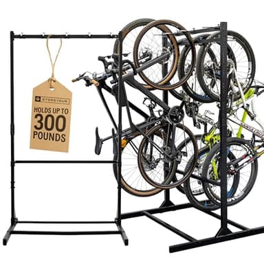 StoreYourBoard Indoor Bike Rack - Freestanding 8 Bike Storage Stand - Heavy-Duty Bike Holder for Garage or Home - Space-Saving Indoor Bike Stands for Road, Mountain, and Hybrid Bicycles - Black