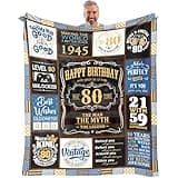 VXDRZGT 80th Birthday Blanket 60 x 50 inch, 80th Birthday Gifts for Men, 80 Year Old Birthday Gifts for Men, 1945 Birthday Gifts for 80 Year 0ld Man
