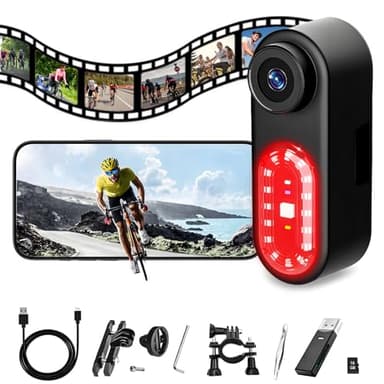 BEUDUOQI Bike Camera with Tail Light APP Control 1080P 140° Wide Angle Bicycle Rear View Camera Waterproof Handlebar Bicycle Mirror Cam Smart Sensing Bike Tail Light for Mountain Road Bike E-Bikes