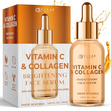 Clear Beauty Vitamin C Serum For Face with Collagen – Dermatologist Tested, Anti Aging, Korean Skin Care – Hydrates, Firms, Targets Dark Spots & Supports Skin Barrier – Vegan, Clean Beauty, 1.69 Fl Oz