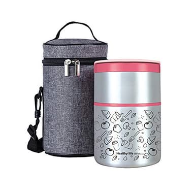 Lille Home Vacuum Insulated Stackable Stainless Steel Thermal Lunch/Snack box, 2-Tier Bento/Food Container with Lunch bag, Smart Diet, Weight Control, 32 Ounces, Pink