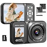 QUOLODOO Digital Camera, 4K 64MP Dual Screens Camera, 18X Zoom, Point and Shoot Digital Camera with 64GB TF Card & 2 Batteries, Portable Rechargeable Small Camera for Kids Teens Adult, Black