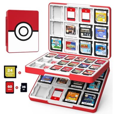 MoKo 60 Game Card Case for Nintendo Switch 2 / Switch OLED / 3DS / 3DSXL, Portable Storage Holder Case for 60 Switch 2 Game Cartridges & 24 3DS Card & 36 Micro SD Cards, Red Ball