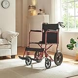 Panana Ultra Lightweight Wheelchair, Foldable Transport Wheelchair for Adults (Red, 12'' Wheels with Hand Brake)