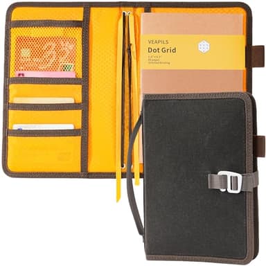 Field Journal Notebook A5 Planner Cover, Travel Journal for Men & Women A5 Travelers Notebook Cover, Water Resistant Waxed Canvas A5 Cover with Pen Holder, Included 5.8" x 8.3" Refillable Field Book