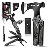 Camping Multitool Accessories Gifts for Men Dad 16 in 1 Upgraded Multi Tool Survival Gear with Axe Hammer Pliers Saw Screwdrivers Bottle Opener Whistle & Portable Sheath For Hiking,Fishing
