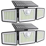 daphino Solar Lights Outdoor 2500LM Motion Sensor Outdoor Lights,3 Head 355° Wide Angle Street Area Lights, Waterproof Security Lights with 3 Modes(Remote,2 Pcs)