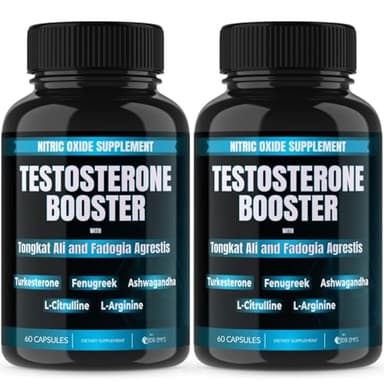 Dr. Emy's (2 Pack Testosterone Booster-Tongkat Ali Fadogia Agrestis Nitric Oxide Ashwagandha Supplement for Men with L Arginine Citrulline Fenugreek - Turkesterone Pre Workout Pump (120 Capsules)