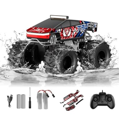 TOZDTO Remote Control Car, Amphibious Monster Truck Toys for Boys RC Cars, 2.4 GHz Waterproof RC Trucks, 1:18 4WD All Terrain Off-Road Pickup, Cool Christmas Birthday Ideas Gifts for Kids 6+ Year Old