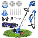 Electric Weed Wacker with Wheels, String Trimmer with 2 x 24V Batteries and Charger,Cordless Weed Eater, Grass Trimmer/Edger Lawn Tool/Brush Cutter with Adjustable Length for Yard Lawns